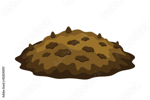 Rough dry surface of black soil, flat vector illustration on white background