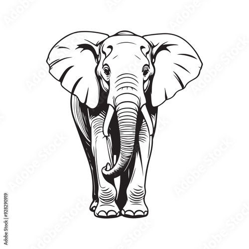 line art Elephant on white background. sketch style. Vector graphic icon animal.