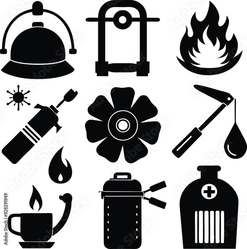 Fire Safety Minimalist Black Silhouette Vector Collection