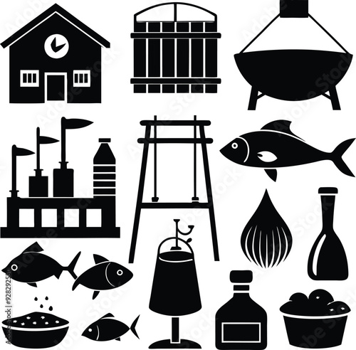 Fishing Tools Flat Black Silhouette Vector Art Bundle