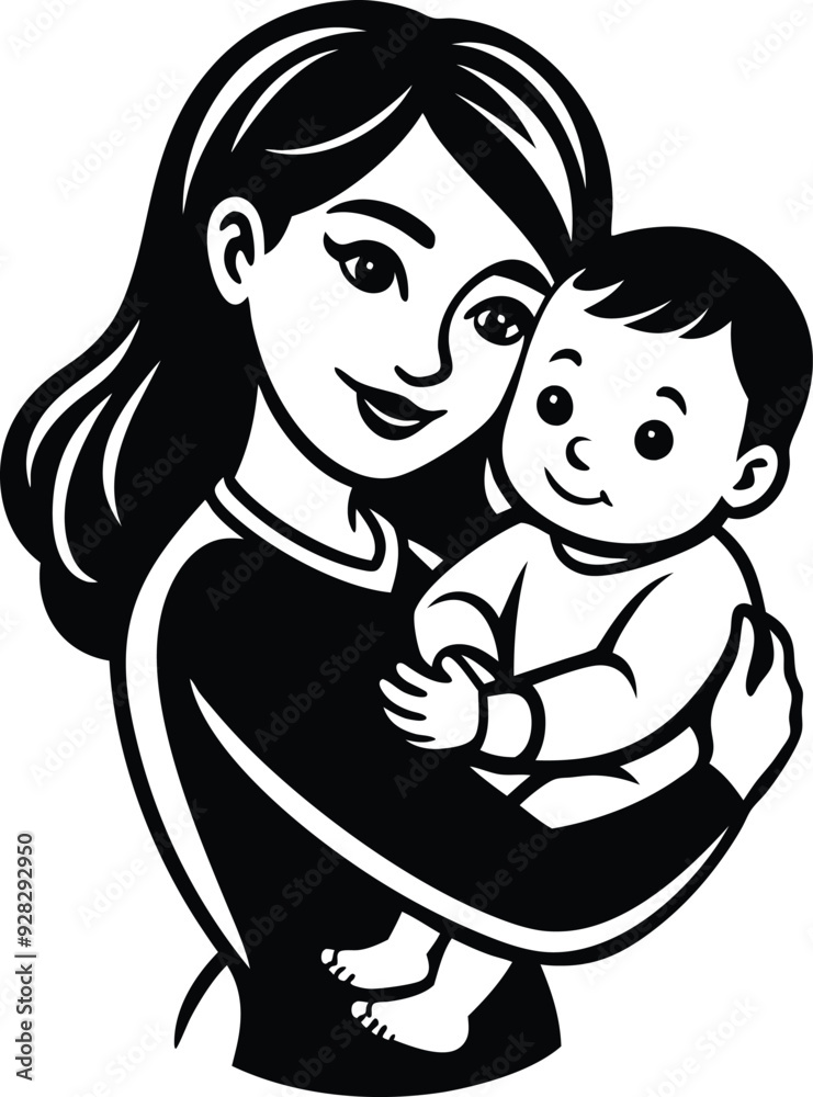 a child in a mother,s arms silhouette illustration a child in a mother,s arms silhouette illustration