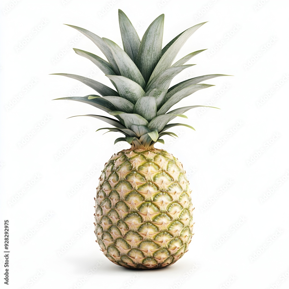 Beautifully rendered digital of a whole pineapple with its lush green leaves in a vibrant watercolor style against a clean white background creating a fresh and natural aesthetic Beautifully rendered digital of a whole pineapple with its lush green leaves in a vibrant watercolor style against a clean white background creating a fresh and natural aesthetic