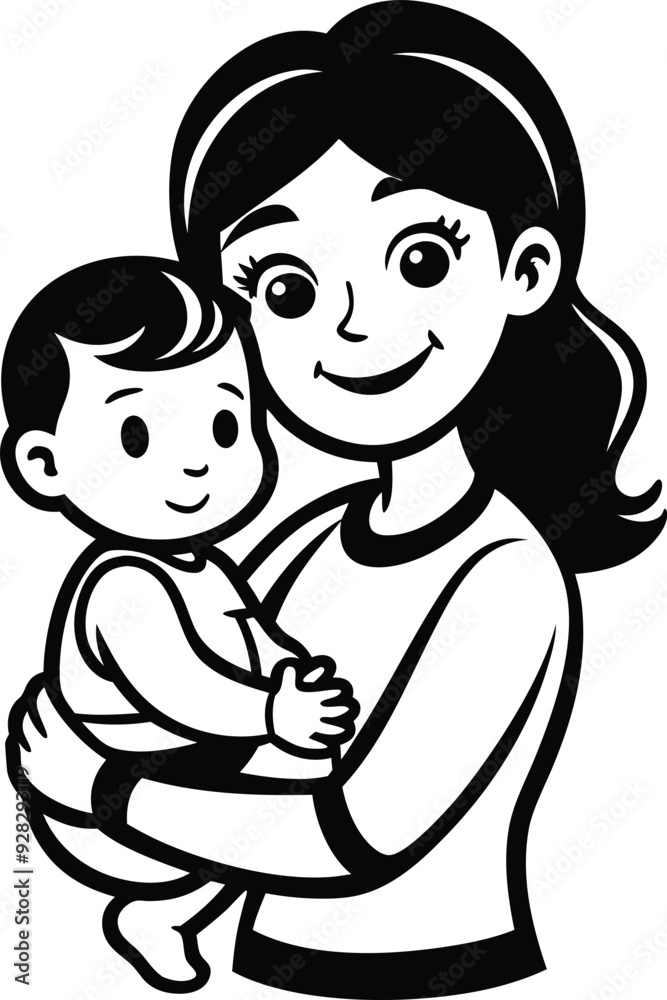 a child in a mother,s arms silhouette illustration
