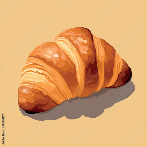 Delicious croissant on beige background