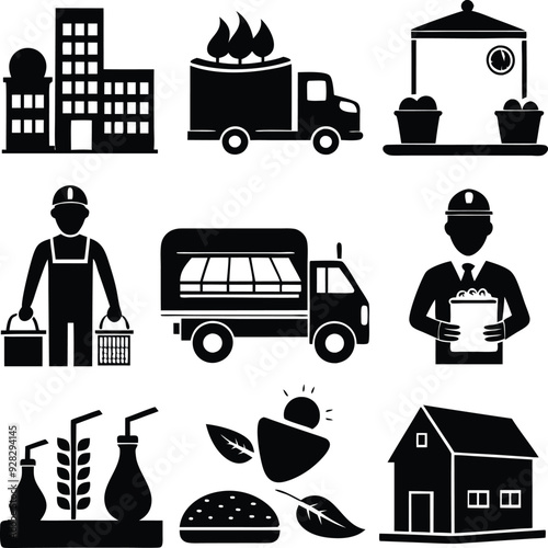 Shipping Delivery Service People Minimalist Black Silhouette Vector Collection