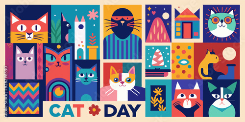 A poster featuring many cats for cat day celebration
