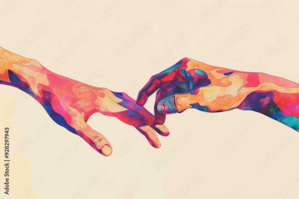 Obraz premium Colorful hands touching art