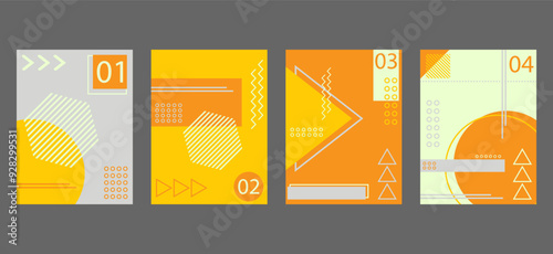 set modern minimalist geometric design abstract brochure book covers. Memphis style background templates with circle, triangle, hexagonal and squares shapes elements