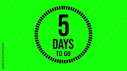 5 days to go, 5 days count 2D animation, motion graphics running numbers counting days, 5 days in a month, five days left, 4K HD video green screen background with black text, chroma key.
