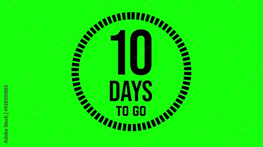 10 days to go, 31 days count 2D animation, motion graphics running numbers counting days, 10 days in a month, ten days left, 4K HD video green screen background with black text, chroma key. 10 days to go, 31 days count 2D animation, motion graphics running numbers counting days, 10 days in a month, ten days left, 4K HD video green screen background with black text, chroma key.