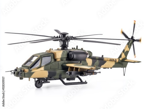 Modern camouflaged helicopter on a white background