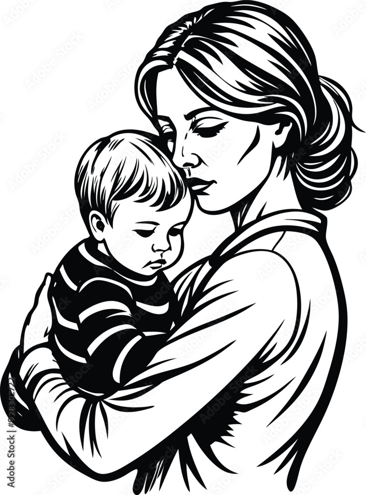 a child in a mother,s arms silhouette illustration a child in a mother,s arms silhouette illustration