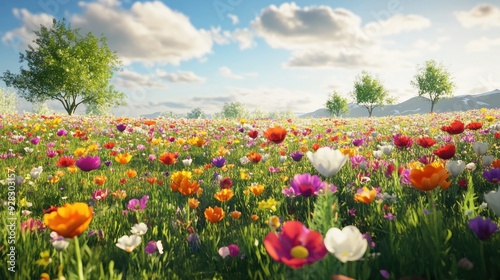 Vibrant Wildflower Meadow Under a Clear Sky