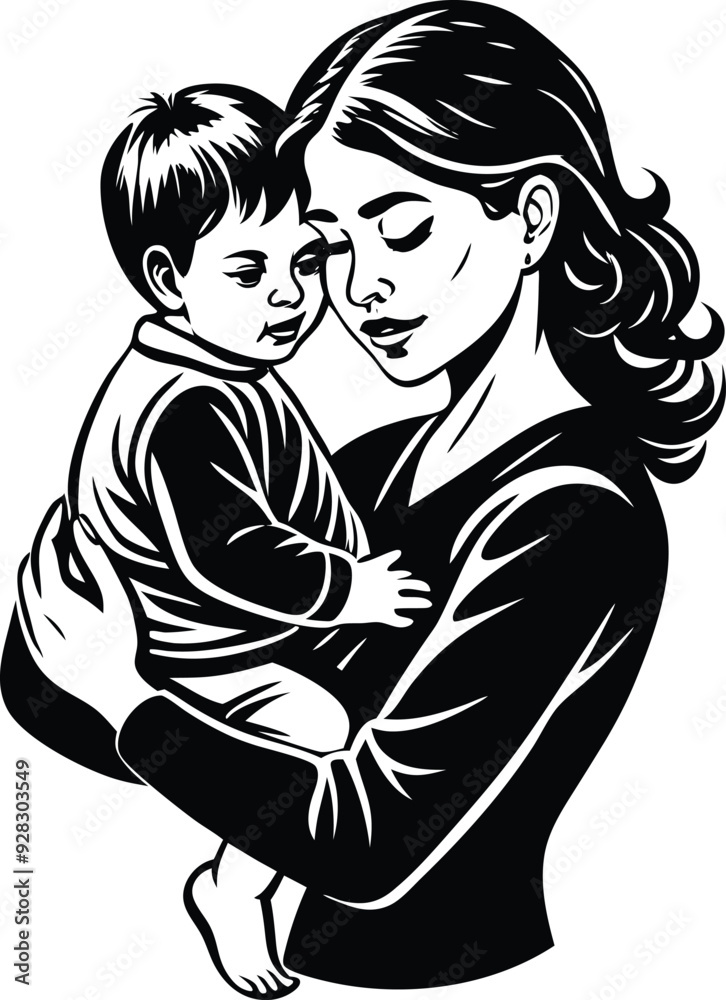 a child in a mother,s arms silhouette illustration a child in a mother,s arms silhouette illustration