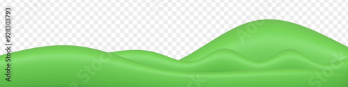 Green 3D field with hills and mountains isolated on transparent background