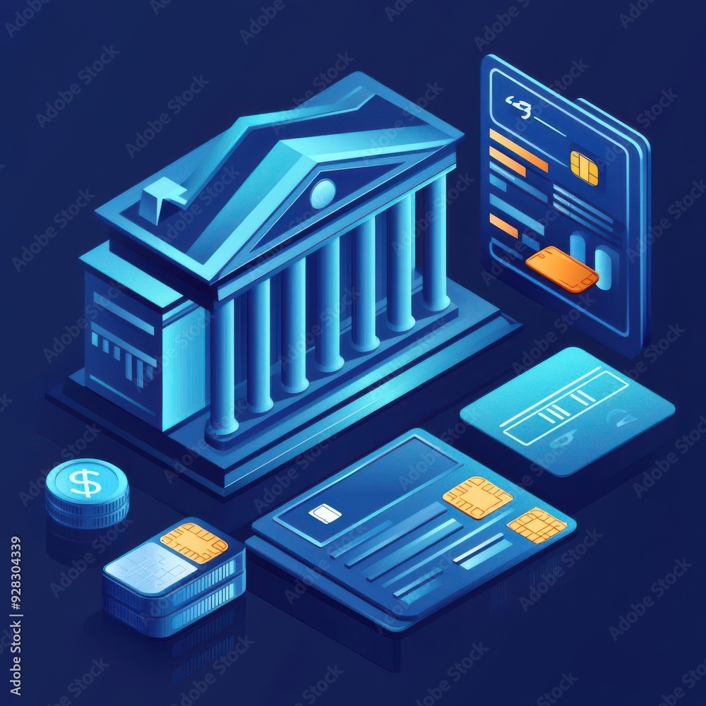 Credit card and banking symbols, modern finance Credit card and banking symbols, modern finance