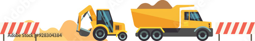 Heavy machinery digging ground and moving soil illustration