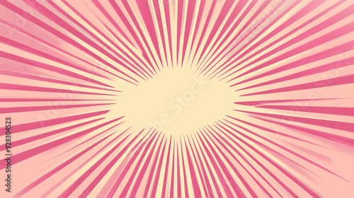 Abstract pink gradient background with halftone dots and sun rays radiating from the center of the frame