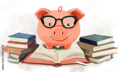 Piggy Bank Reading a Book