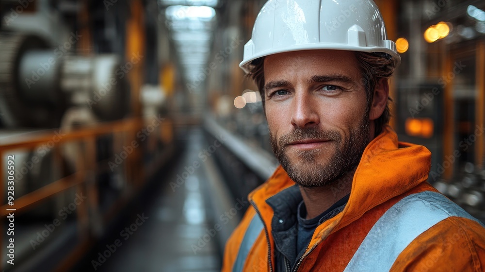 Confident industrial worker smiling while standing in factory Confident industrial worker smiling while standing in factory