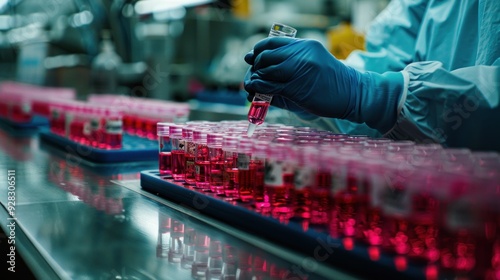 Wallpaper Mural Medical laboratory technician preparing test tube, vaccine development, detailed instruments, glassware. Torontodigital.ca