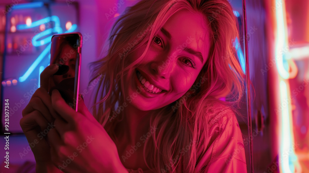 Happy blonde girl using a mobile phone, Happy blonde girl using a mobile phone,