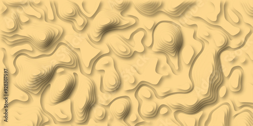 3D Woodcut Stylized Brown woody topographic contour scheme and terrain. Abstract lines or wavy backdrop background. Topography grid map. Geographic line mountain relief. Contour map background.