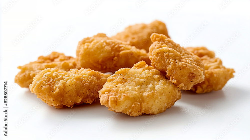 crispy chicken nuggets with a golden-brown exterior, isolated on a white background crispy chicken nuggets with a golden-brown exterior, isolated on a white background