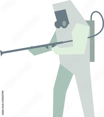 Disinfector character in toxic protection suit spraying poison