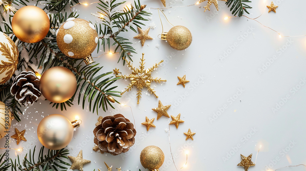 Fototapeta premium christmas composition with golden decorations