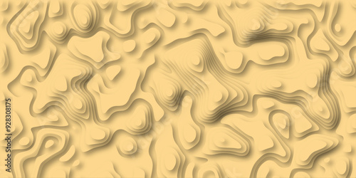 3D Woodcut Stylized Brown woody topographic contour scheme and terrain. Abstract lines or wavy backdrop background. Topography grid map. Geographic line mountain relief. Contour map background.