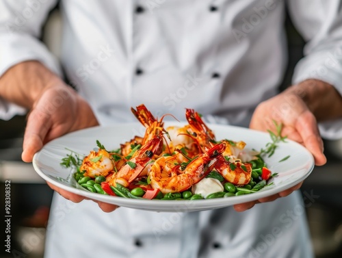 Exquisite Chef's Seafood Delight with Elegant Presentation in Fine Dining Setting photo