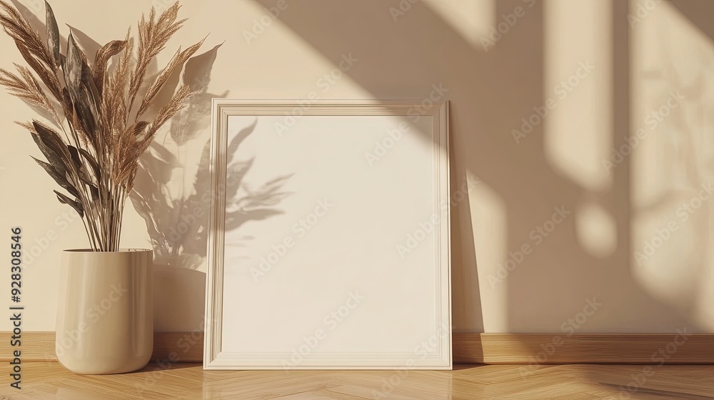 Minimalist Home Decor with Empty Frame and Dried Flowers Minimalist Home Decor with Empty Frame and Dried Flowers
