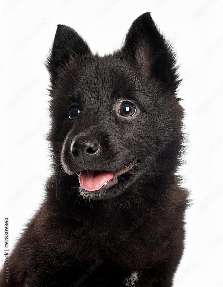 笑顔のスキッパーキの子犬のポートレート(Portrait of a smiling Schipperke puppy on white background)
笑顔のスキッパーキの子犬のポートレート(Portrait of a smiling Schipperke puppy on white background)