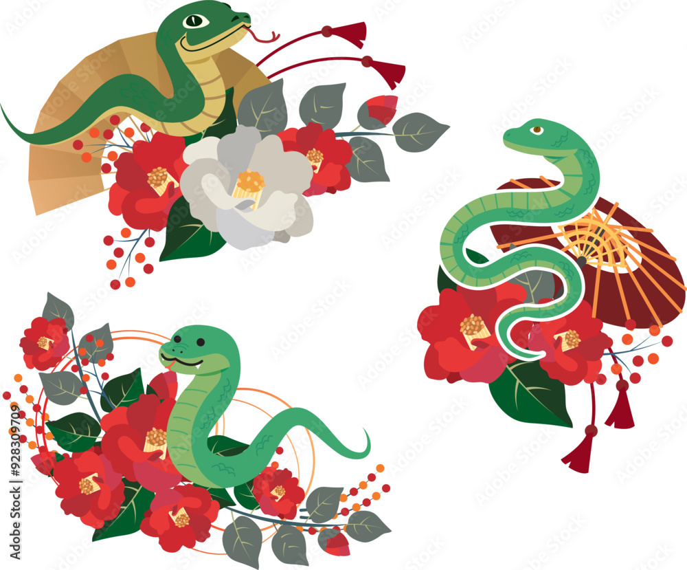 Naklejka premium 2025年の年賀状 巳年イラスト素材 