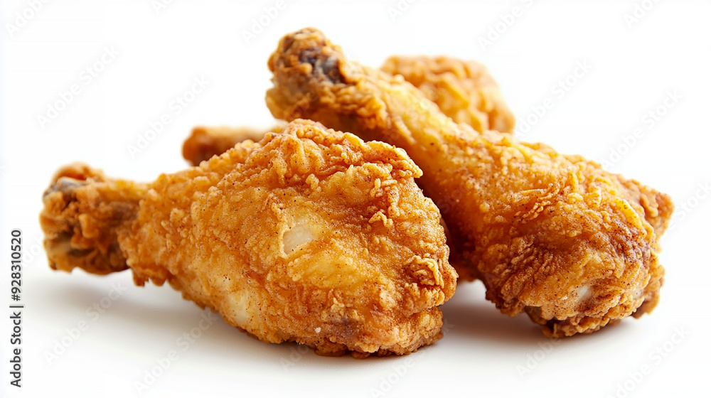 crispy fried chicken with a golden-brown coating, isolated on a white background crispy fried chicken with a golden-brown coating, isolated on a white background