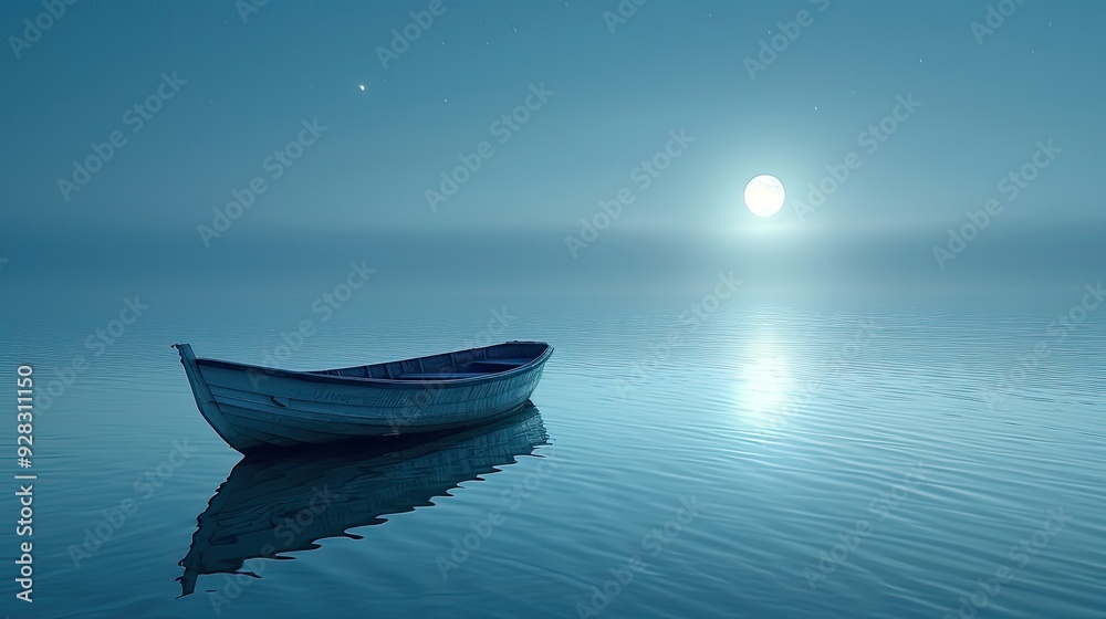 moon shines on the calm sea, reflecting silver light and creating a mysterious atmosphere moon shines on the calm sea, reflecting silver light and creating a mysterious atmosphere