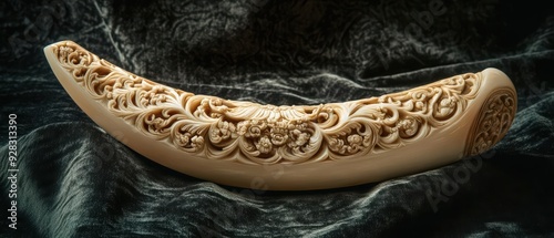 Intricately carved ivory tusk with floral design.