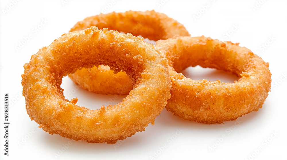 crispy onion rings with a golden-brown coating, isolated on a white background crispy onion rings with a golden-brown coating, isolated on a white background