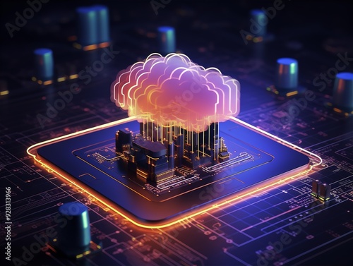 Futuristic Server Rack with Cloud Computing Icon