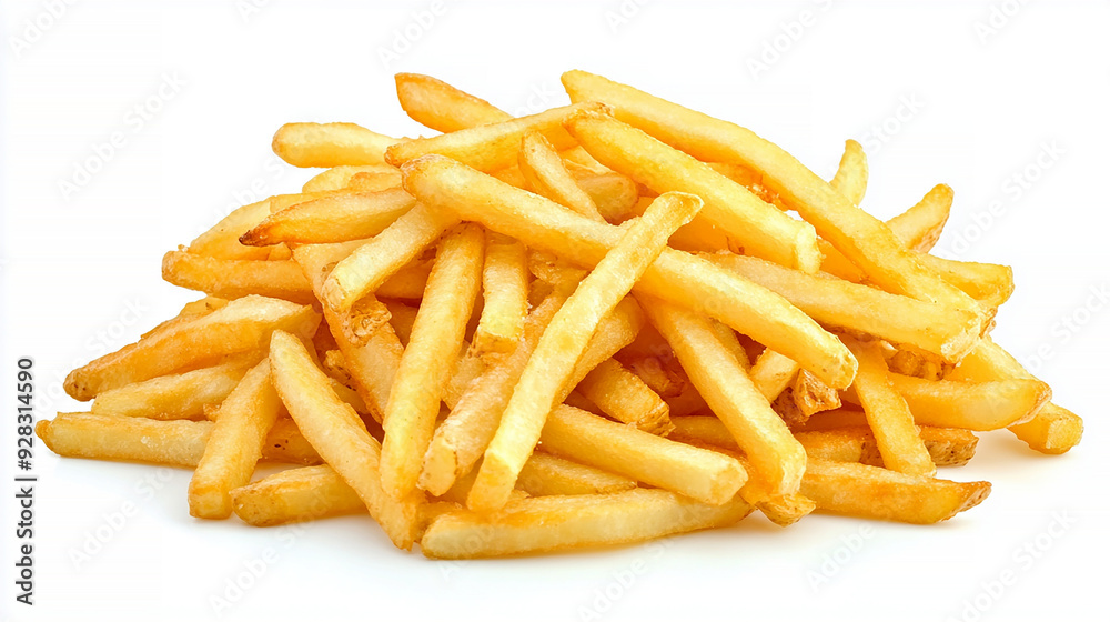 golden, crispy French fries, isolated on a white background. The image highlights the texture and crispiness of the fries golden, crispy French fries, isolated on a white background. The image highlights the texture and crispiness of the fries