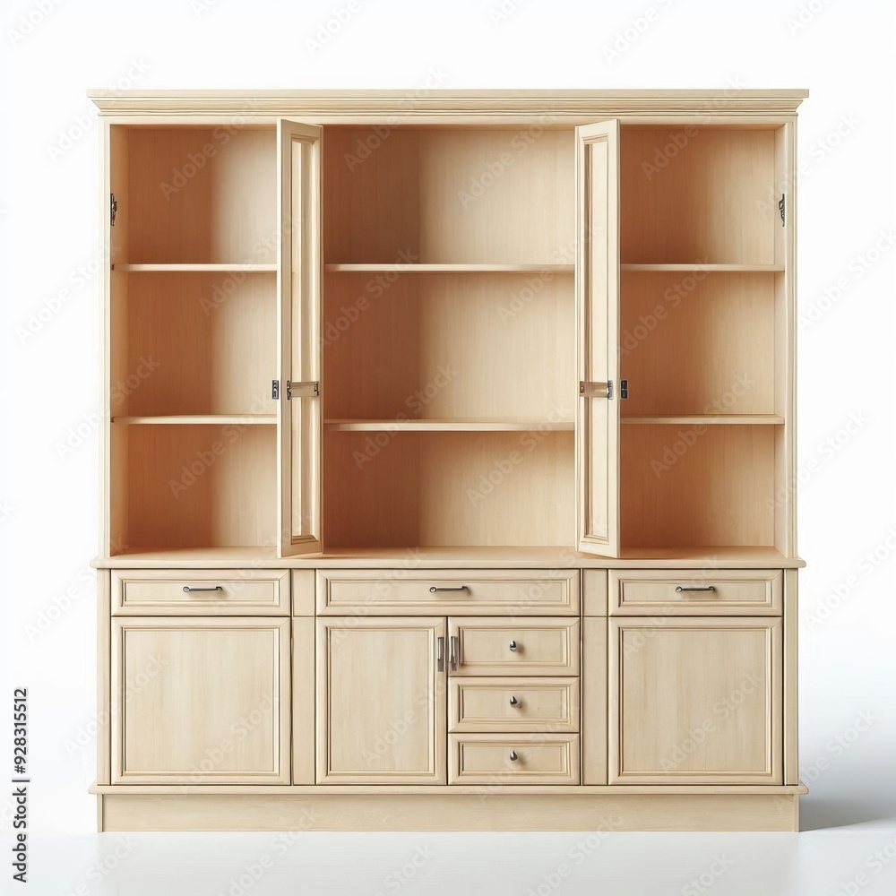Empty wooden cabinet with open shelves for home storage