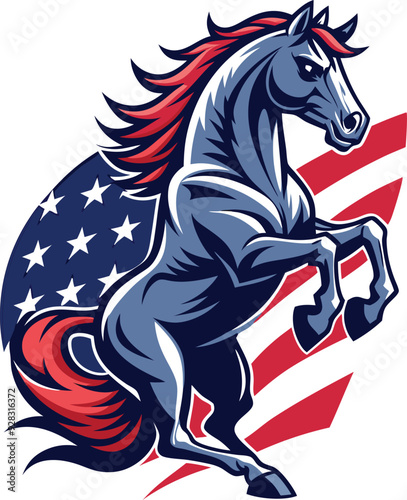 Dynamic Horse Rearing with American Flag - Comic Book Style T-Shirt Design