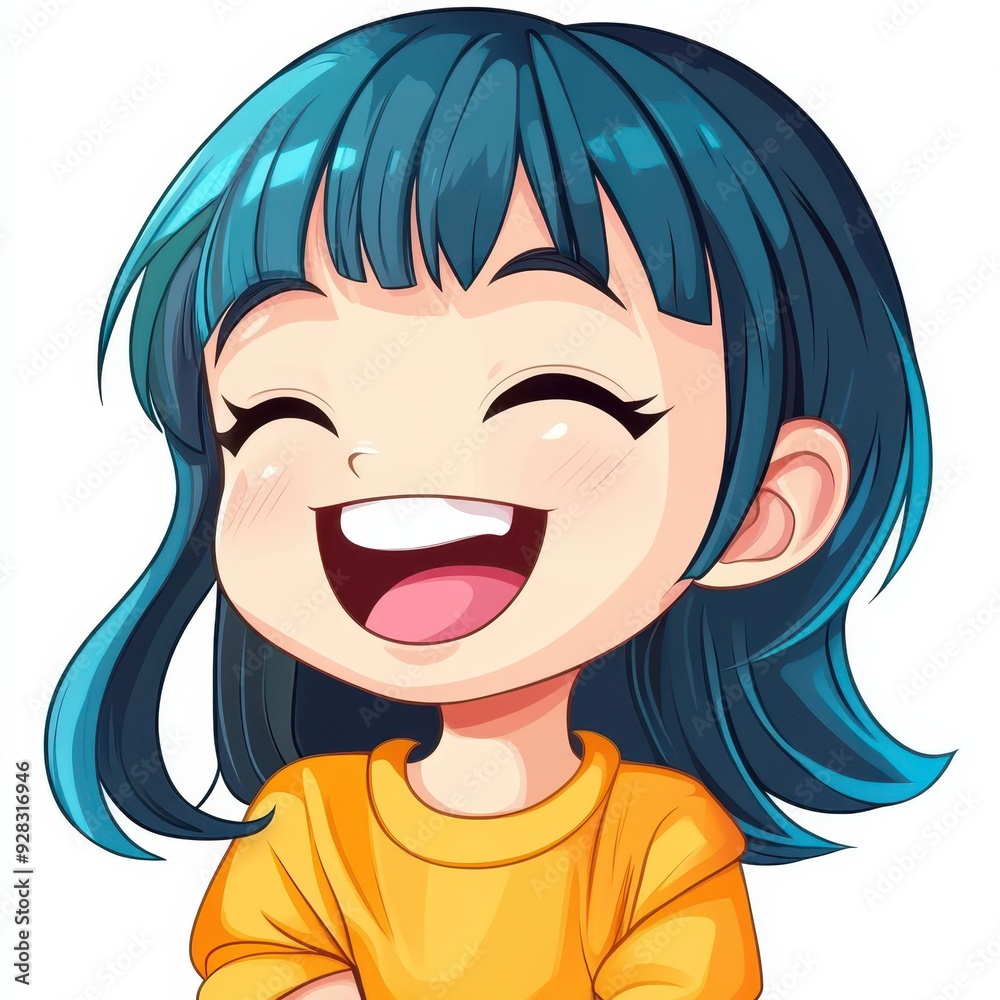 A girl with vibrant blue hair shares a joyful moment, her laughter radiating pure happiness and fun. A girl with vibrant blue hair shares a joyful moment, her laughter radiating pure happiness and fun.