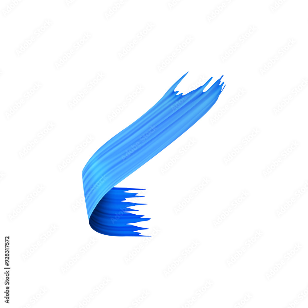 Fototapeta premium Realistic blue 3D brush ribbon volume paint smear texture, vector brushstroke wave flow design element, watercolor trace