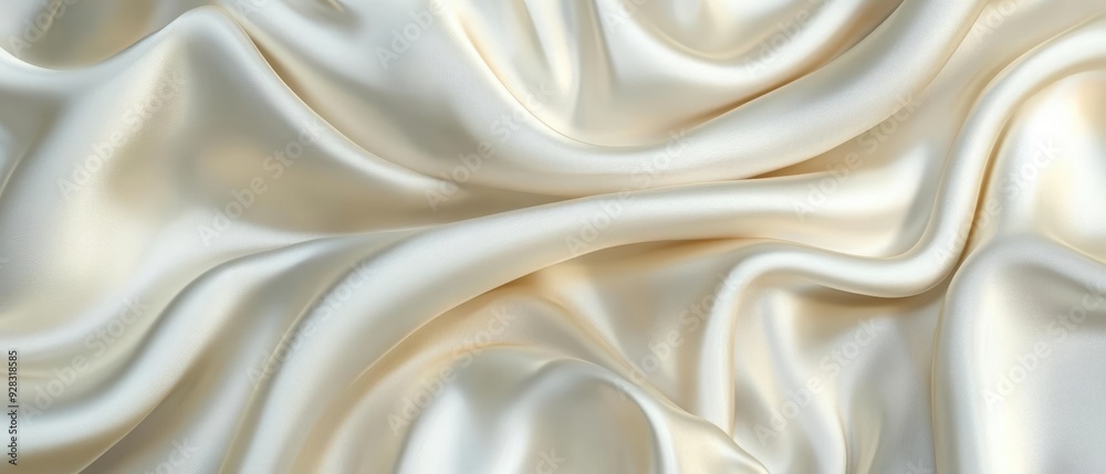 Fototapeta premium Close-up of smooth, creamy white satin fabric with soft folds.
