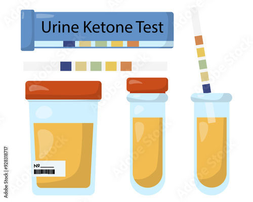 acetone test strips and test tubes with urine, urine ketone test