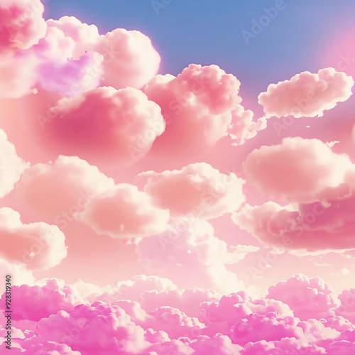 Fantasy sky with sugar cotton pink clouds in background