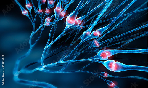 Nerve cells synapses with neurotransmitters - Medical 3D illustration