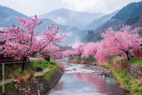 Beautiful cherry blossoms. Japan Obuse machi  Nagano Prefecture. photo